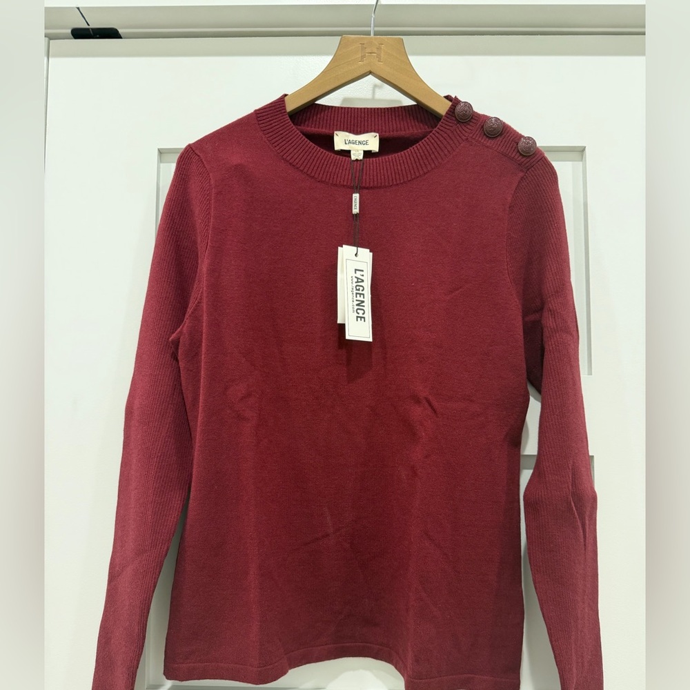L'AGENCE Women's Red Button-Shoulder Sweater Top L